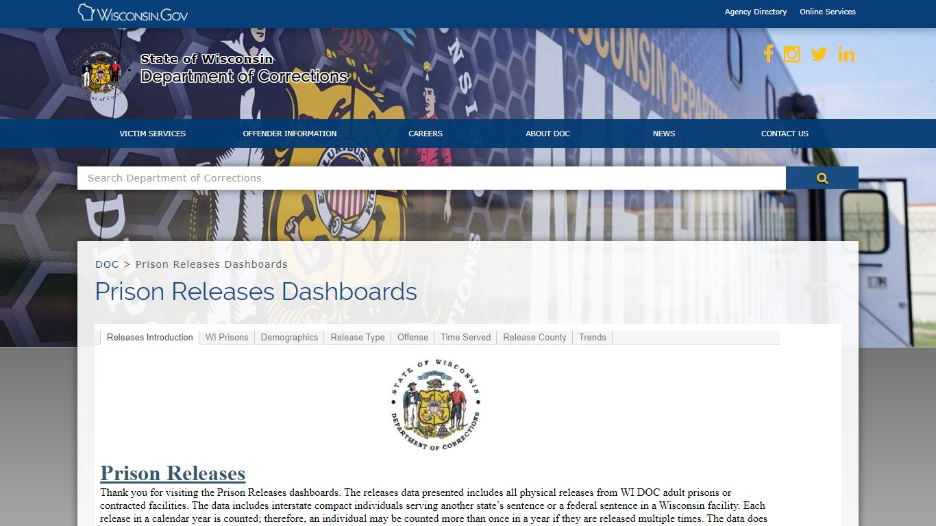 DOC Prison Releases Dashboards - Wisconsin